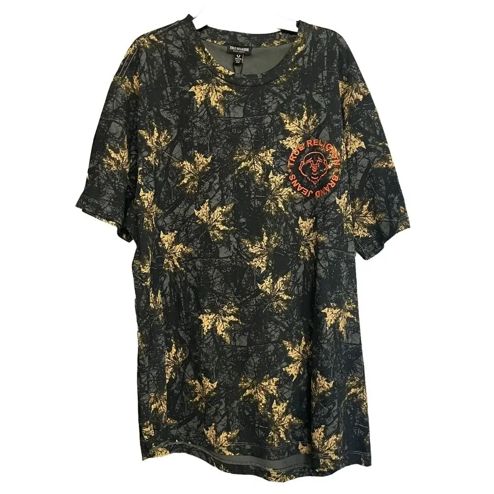 True Religion Jeans T-Shirt Logo Graphic Leaf Print Camo‎ Mens XXL New